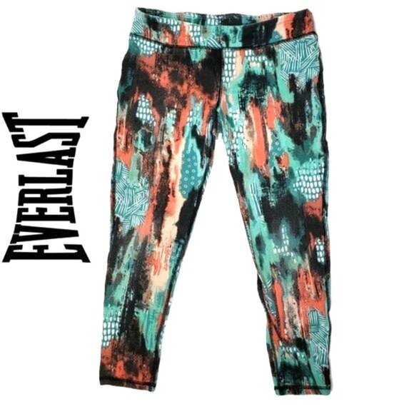Everlast Womens Capri Leggings XL Multicolor Abstract Print 95% Cotton 5% Spande - Picture 1 of 3
